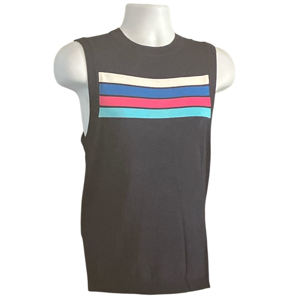 Andrew Christian Knit Stripe Sleeveless Shirt Navy Blue XL Extra Large